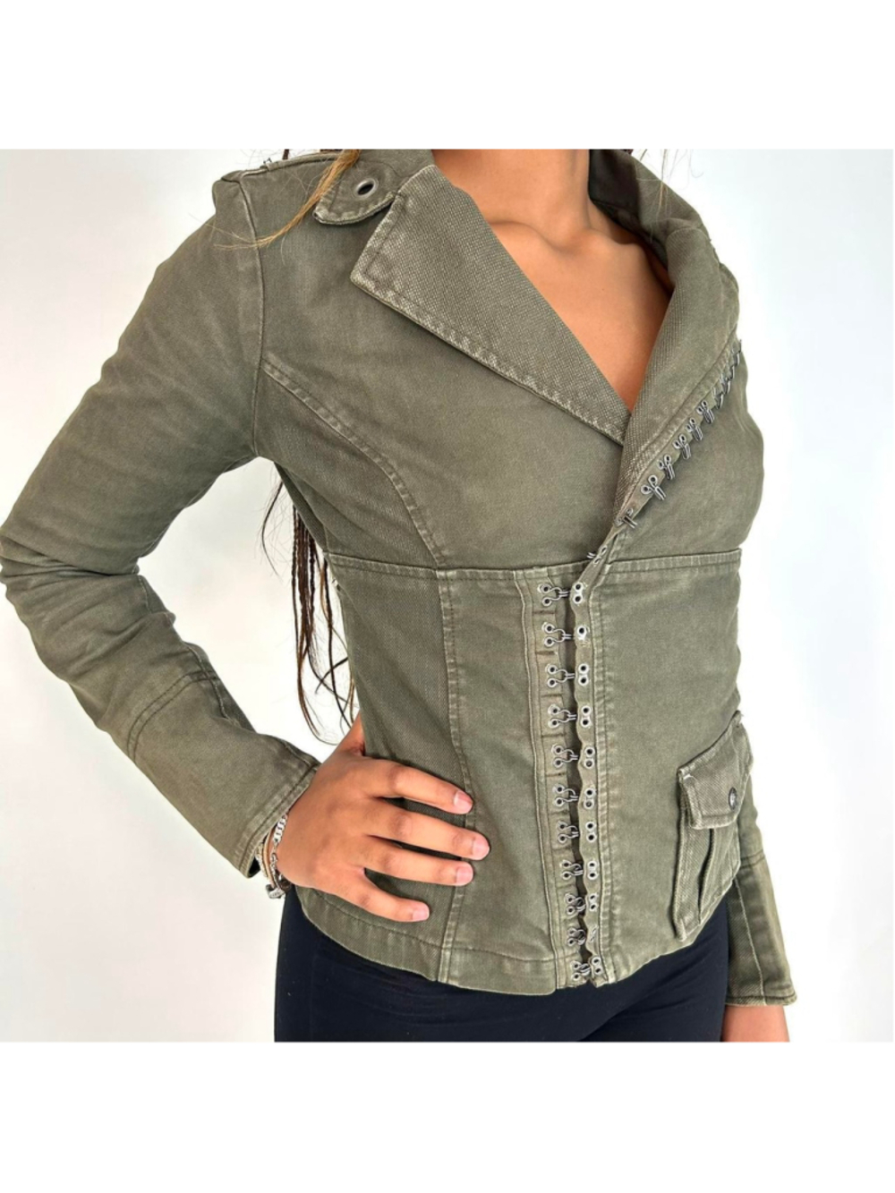 vintage Diesel green military style corset jacket